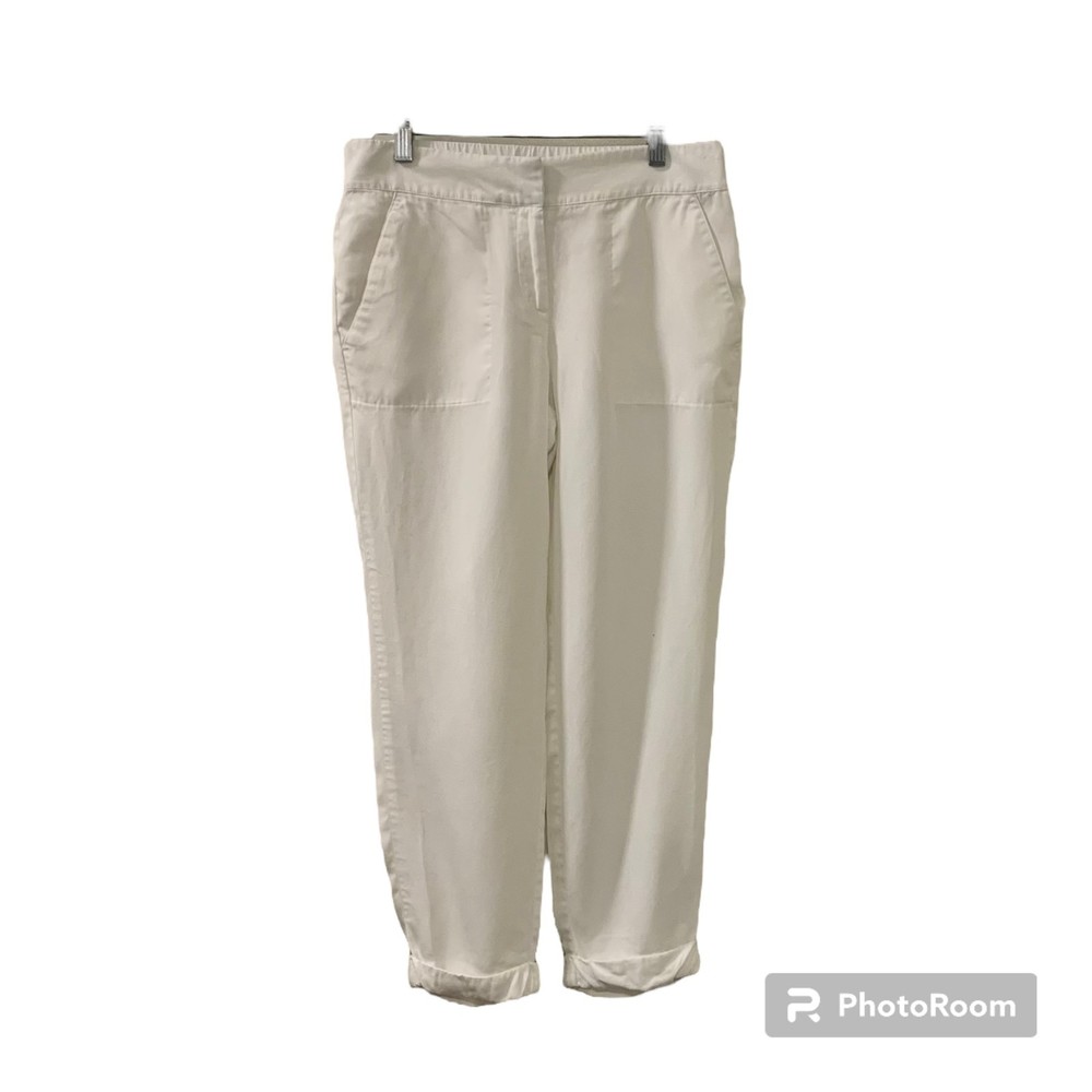 Ann Taylor Petite Womens White Mid Rise ElasticWaist Lyocell Cropped Pants Sz 4P